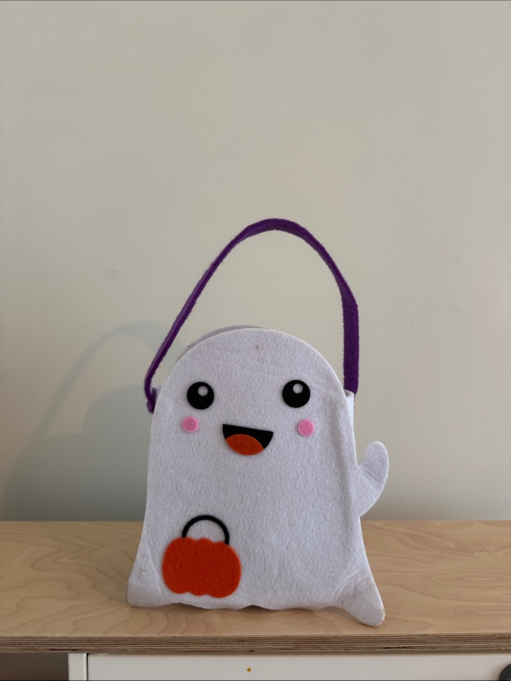 Kids Cute Ghost Trick-or-Treat Bag in White and Purple